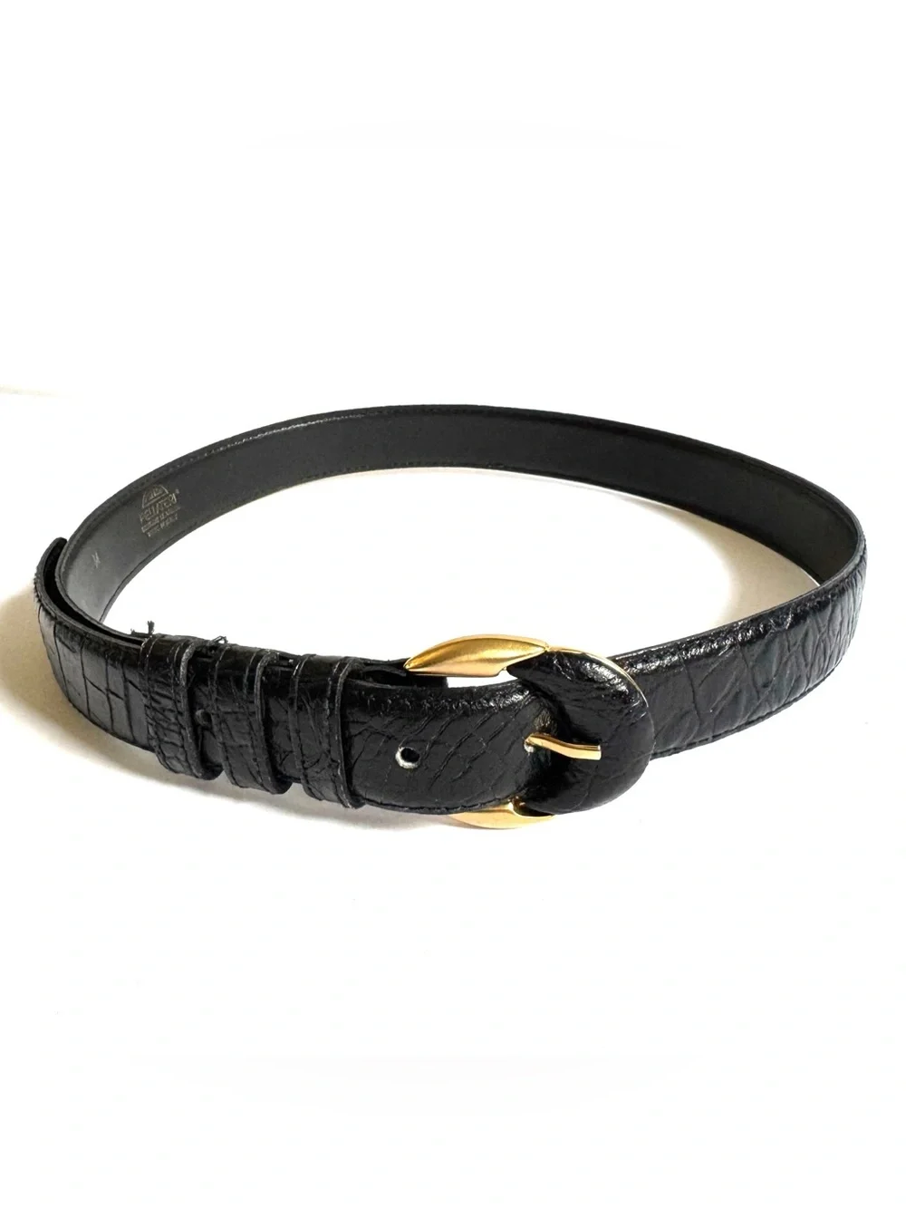 Vtg Pellateri Black Croc Embossed Leather Belt Women's M Made in Italy Classic